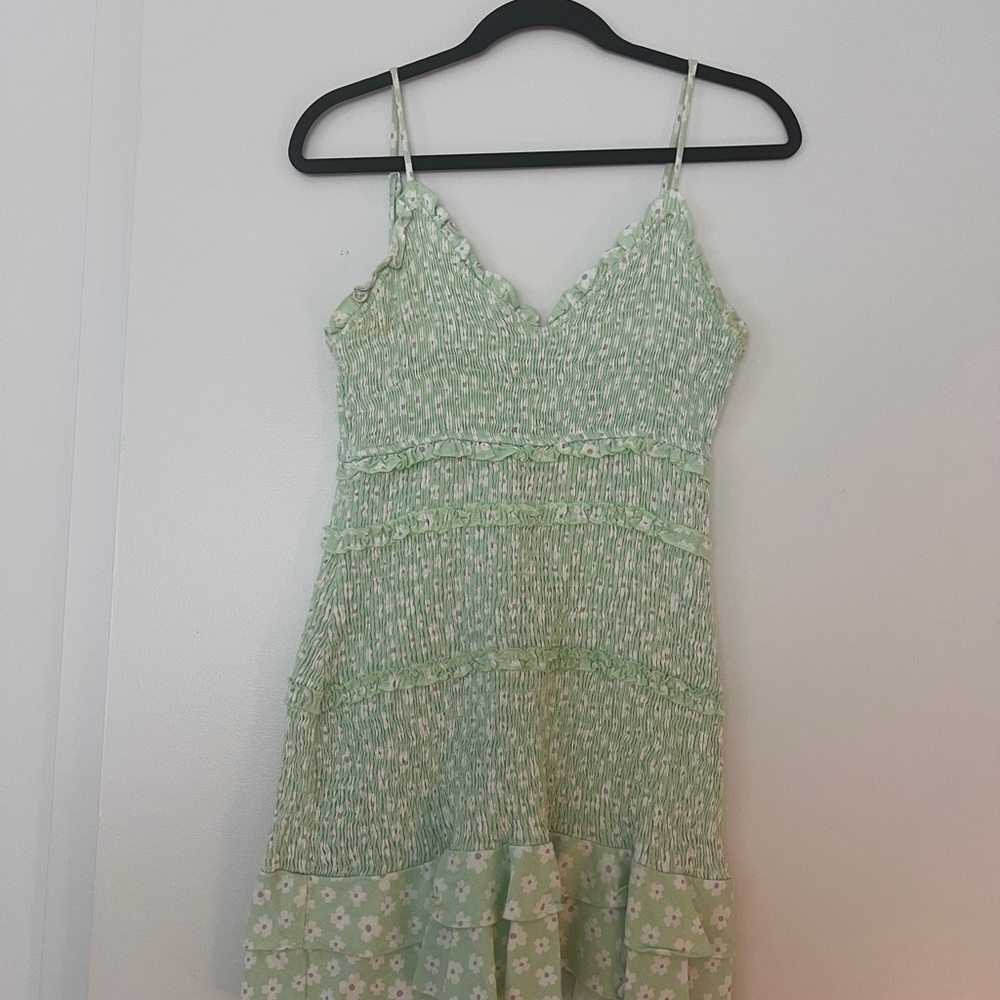 Green Floral Spaghetti Strap Dress